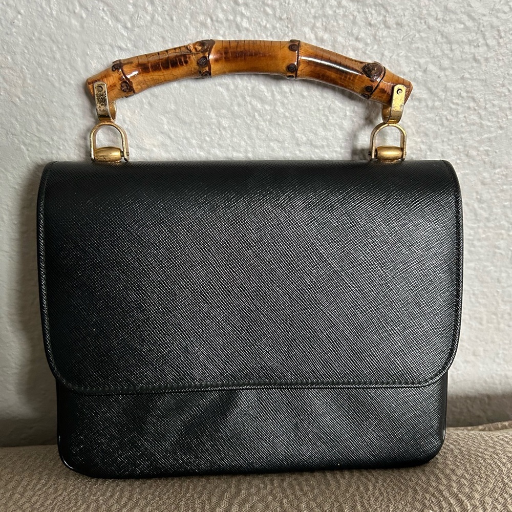Vintage Saffiano bamboo top handle handbag